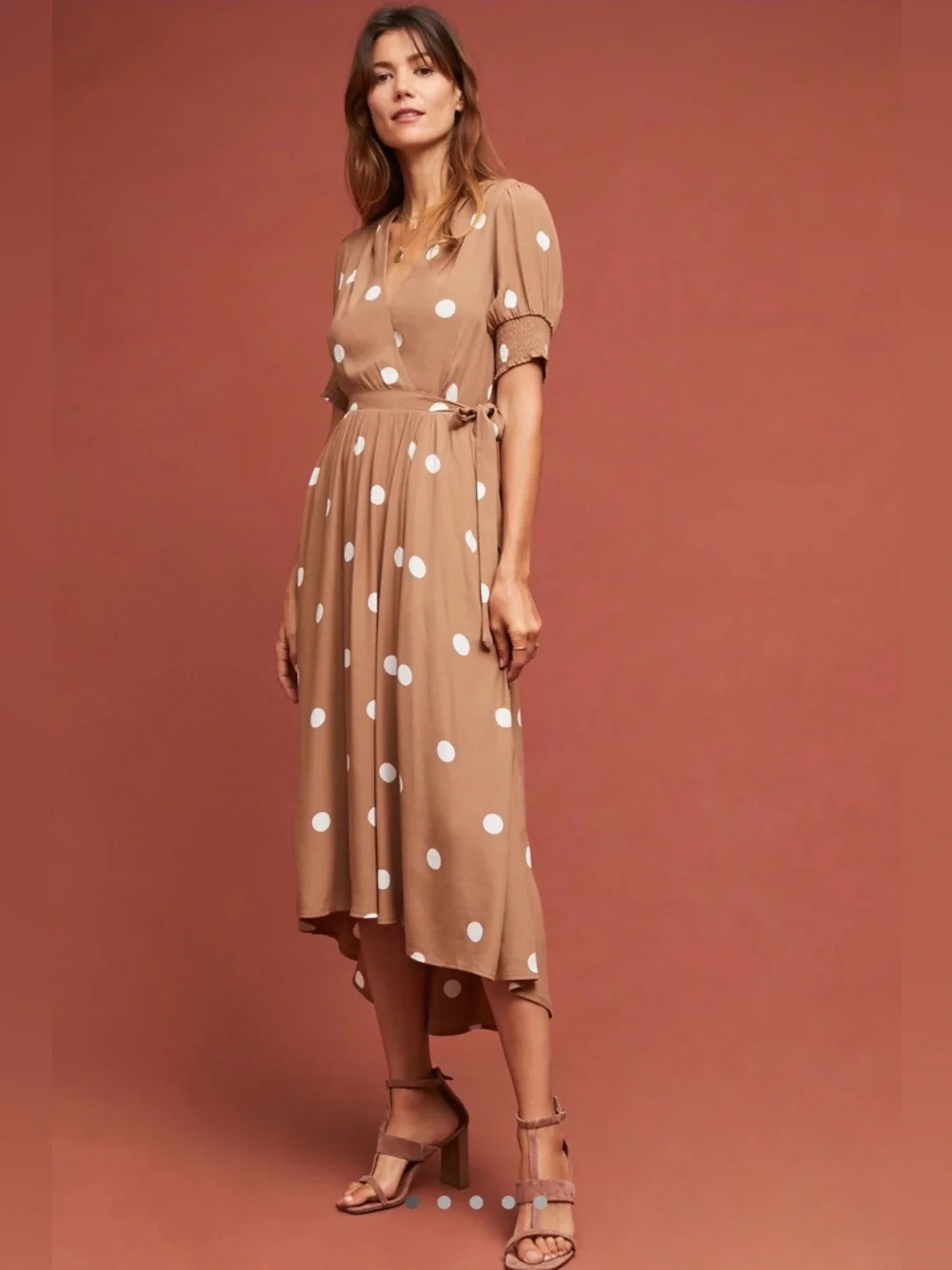 EUC Anthropologie Bernice Polka Dot Wrap Dress (Brown) // Size 16